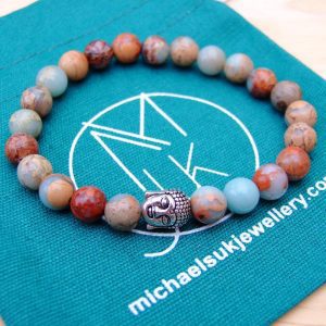 Buddha Aqua Terra Jasper Natural Gemstone Bracelet 6-9'' Elasticated Michael's UK Jewellery