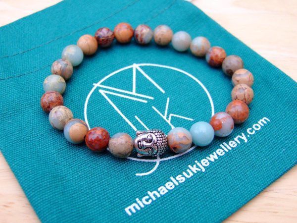 Buddha Aqua Terra Jasper Natural Gemstone Bracelet 6-9'' Elasticated Michael's UK Jewellery