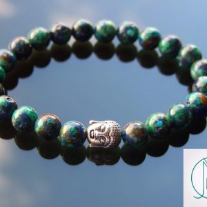 Buddha Azurite Natural Gemstone Bracelet 6-9'' Elasticated Michael's UK Jewellery