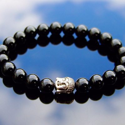Buddha Black Onyx Natural Gemstone Bracelet 6-9'' Elasticated Michael's UK Jewellery
