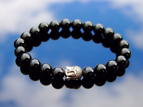 Buddha Black Onyx Natural Gemstone Bracelet 6-9'' Elasticated Michael's UK Jewellery