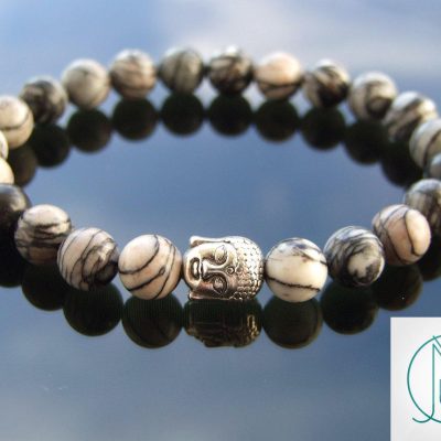 Buddha Black Veined Jasper Natural Gemstone Bracelet 6-9'' Elasticated Michael's UK Jewellery