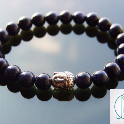 Buddha Blue Goldstone Manmade Gemstone Bracelet 6-9'' Elasticated Michael's UK Jewellery
