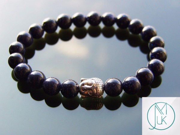 Buddha Blue Goldstone Manmade Gemstone Bracelet 6-9'' Elasticated Michael's UK Jewellery