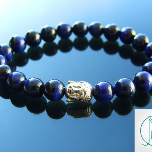 Buddha Blue Tigers Eye Dyed Natural Gemstone Bracelet 6-9'' Elasticated Michael's UK Jewellery