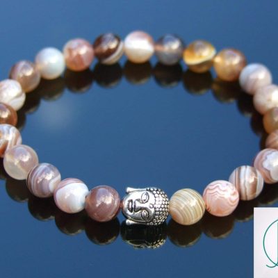 Buddha Botswana Agate Natural Gemstone Bracelet 6-9'' Elasticated Michael's UK Jewellery