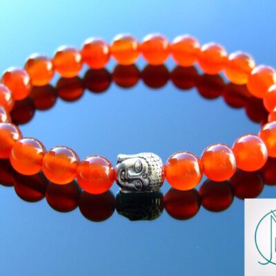 Buddha Carnelian Natural Heated Gemstone Bracelet 6-9'' Elasticated Michael's UK Jewellery