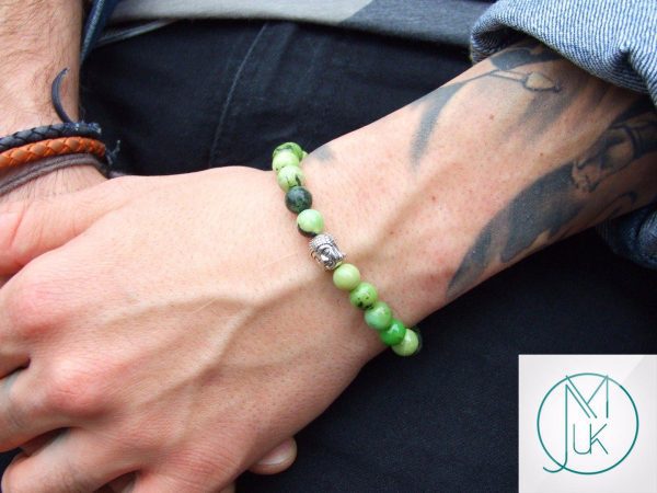 Buddha Chrysoprase Natural Gemstone Bracelet 6-9'' Elasticated Michael's UK Jewellery