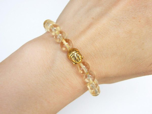 Buddha Citrine Gold Natural Gemstone Bracelet 6-9'' Elasticated Michael's UK Jewellery