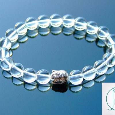 Buddha Clear Quartz Natural Gemstone Bracelet 6-9'' Elasticated Michael's UK Jewellery