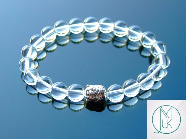 Buddha Clear Quartz Natural Gemstone Bracelet 6-9'' Elasticated Michael's UK Jewellery