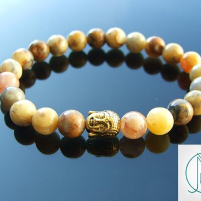 Buddha Crazy Lace Agate Natural Gemstone Bracelet 6-9'' Elasticated Michael's UK Jewellery