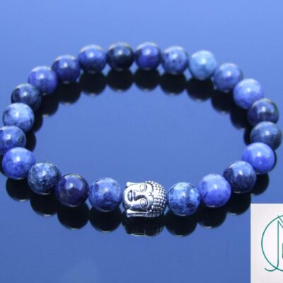 Buddha Dumortierite Natural Gemstone Bracelet 6-9'' Elasticated Michael's UK Jewellery