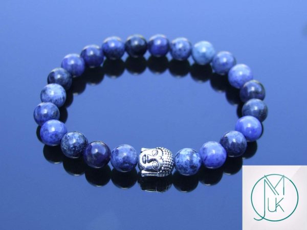 Buddha Dumortierite Natural Gemstone Bracelet 6-9'' Elasticated Michael's UK Jewellery
