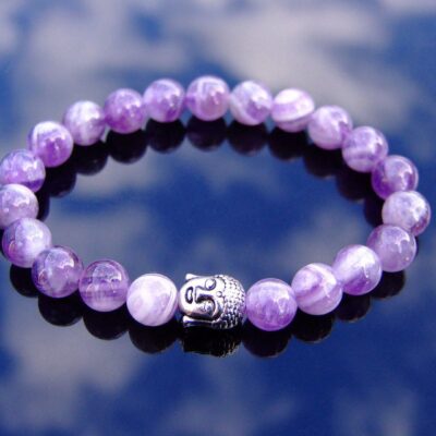 Buddha Fancy Amethyst Natural Gemstone Bracelet 6-9'' Elasticated Michael's UK Jewellery