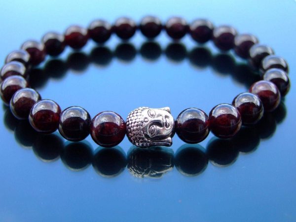 Buddha Garnet Natural Gemstone Bracelet 6-9'' Elasticated Michael's UK Jewellery