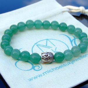 Buddha Green Aventurine Natural Gemstone Bracelet 6-9'' Elasticated Michael's UK Jewellery