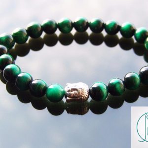 Buddha Green Tigers Eye Dyed Natural Gemstone Bracelet 6-9'' Elasticated Michael's UK Jewellery