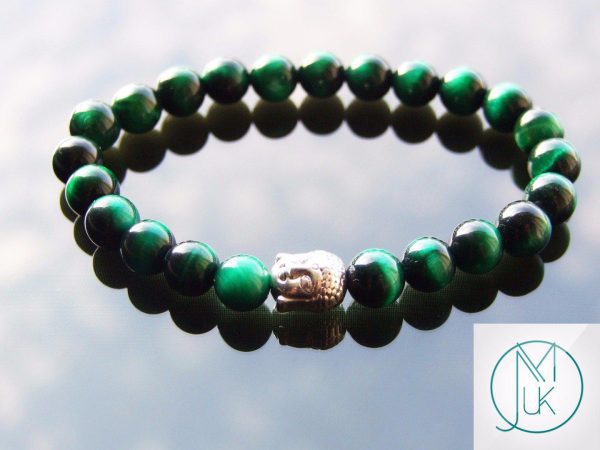 Buddha Green Tigers Eye Dyed Natural Gemstone Bracelet 6-9'' Elasticated Michael's UK Jewellery