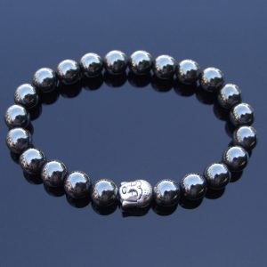 Buddha Hematite Natural Gemstone Bracelet 6-9'' Elasticated Michael's UK Jewellery