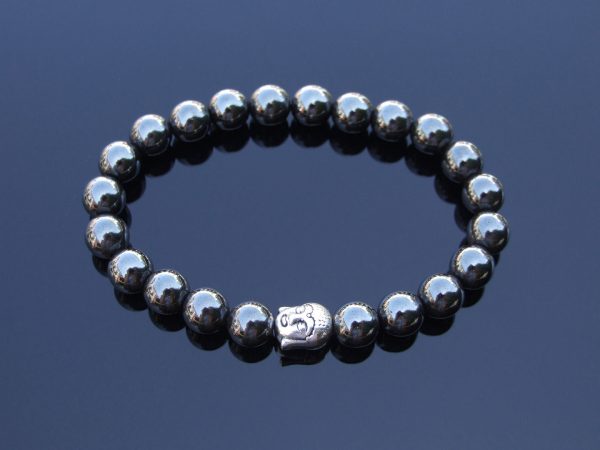 Buddha Hematite Natural Gemstone Bracelet 6-9'' Elasticated Michael's UK Jewellery