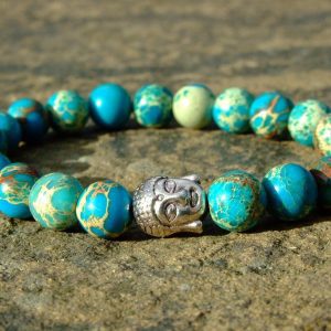 Buddha Imperial Jasper Natural Dyed Gemstone Bracelet 7-8'' Elasticated Michael's UK Jewellery
