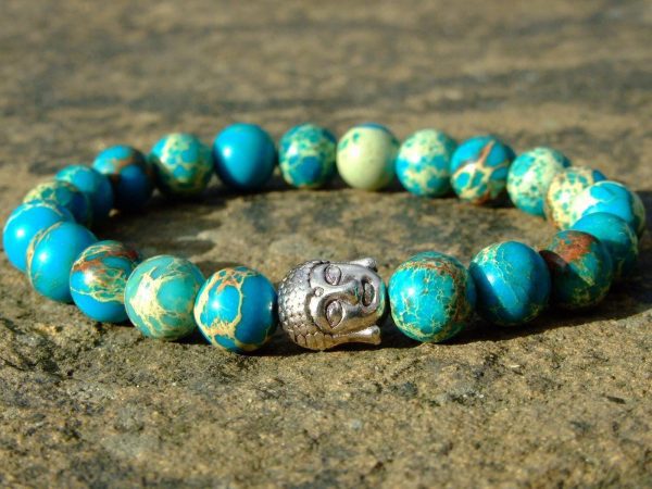 Buddha Imperial Jasper Natural Dyed Gemstone Bracelet 7-8'' Elasticated Michael's UK Jewellery