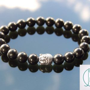 Buddha Jet Natural Gemstone Bracelet 6-9'' Elasticated Michael's UK Jewellery
