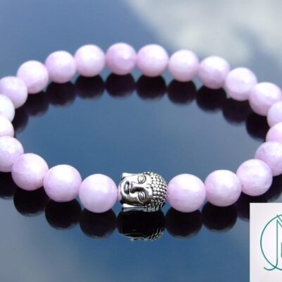 Buddha Kunzite Natural Gemstone Bracelet 6-9'' Elasticated Michael's UK Jewellery