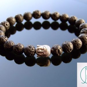 Buddha Lava Rock Stone Natural Gemstone Bracelet 6-9'' Elasticated Michael's UK Jewellery