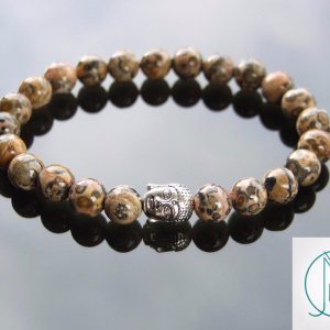 Buddha Leopard Skin Jasper Natural Gemstone Bracelet 6-9'' Elasticated Michael's UK Jewellery