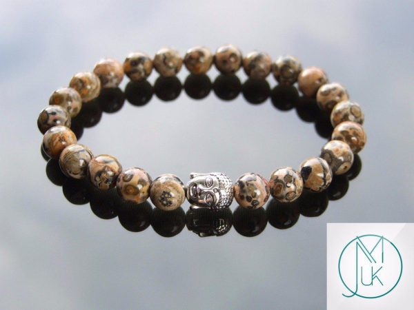 Buddha Leopard Skin Jasper Natural Gemstone Bracelet 6-9'' Elasticated Michael's UK Jewellery