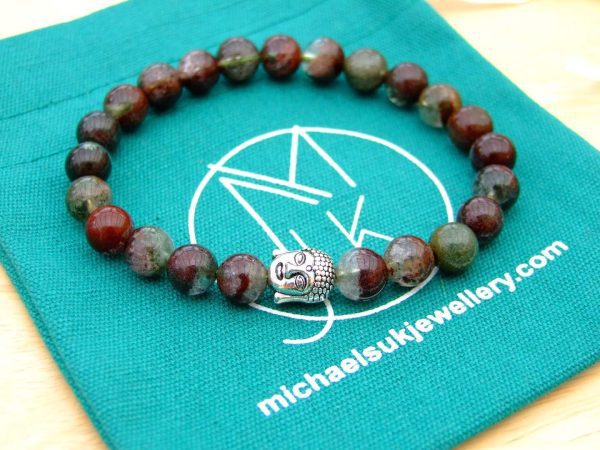 Buddha Lodolite Natural Gemstone Bracelet 6-9'' Elasticated Michael's UK Jewellery