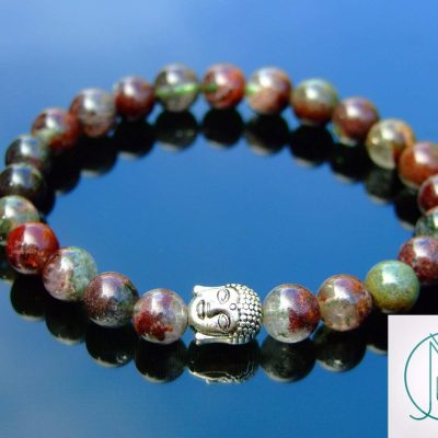 Buddha Lodolite Natural Gemstone Bracelet 6-9'' Elasticated Michael's UK Jewellery
