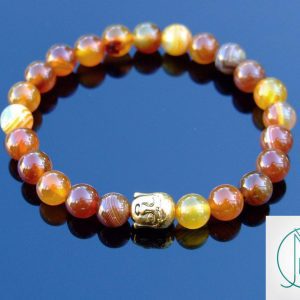 Buddha Madagascar Agate Natural Gemstone Bracelet 6-9'' Elasticated Michael's UK Jewellery
