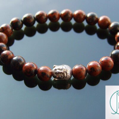 Buddha Mahogany Obsidian Natural Gemstone Bracelet 6-9'' Elasticated Michael's UK Jewellery