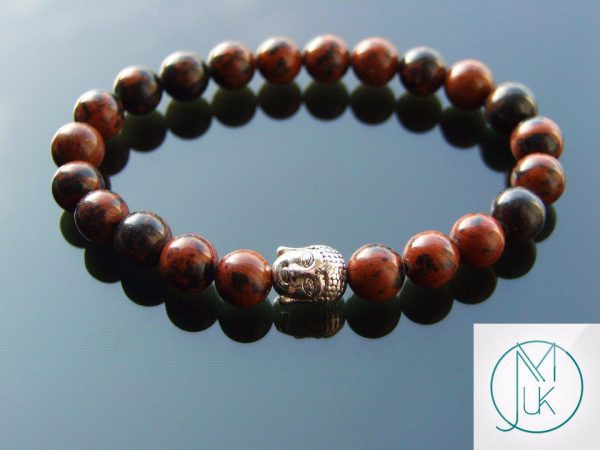 Buddha Mahogany Obsidian Natural Gemstone Bracelet 6-9'' Elasticated Michael's UK Jewellery