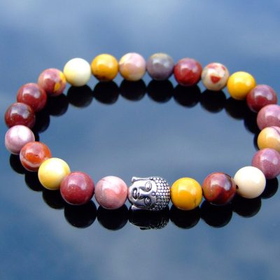 Buddha Mookaite Natural Gemstone Bracelet 6-9'' Elasticated Michael's UK Jewellery