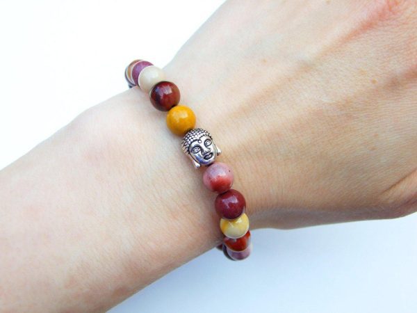 Buddha Mookaite Natural Gemstone Bracelet 6-9'' Elasticated Michael's UK Jewellery