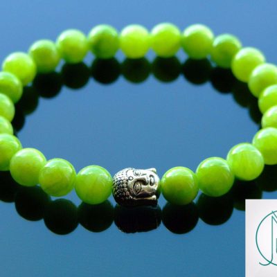Buddha Olive Mashan Jade Dyed Natural Gemstone Bracelet 6-9'' Elasticated Michael's UK Jewellery
