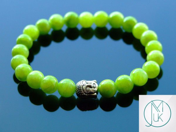 Buddha Olive Mashan Jade Dyed Natural Gemstone Bracelet 6-9'' Elasticated Michael's UK Jewellery