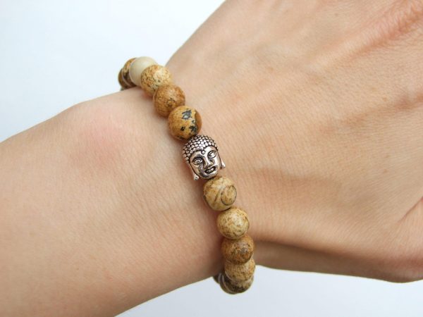 Buddha Picture Jasper Natural Gemstone Bracelet 6-9'' Elasticated Michael's UK Jewellery