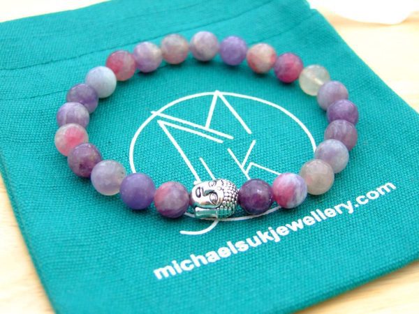 Buddha Pink Tourmaline Natural Gemstone Bracelet 6-9'' Elasticated Michael's UK Jewellery