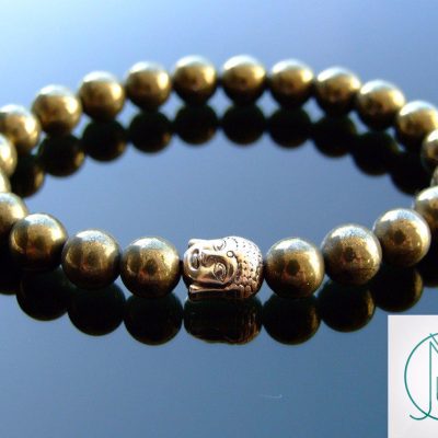 Buddha Pyrite Natural Gemstone Bracelet 6-9'' Elasticated Michael's UK Jewellery