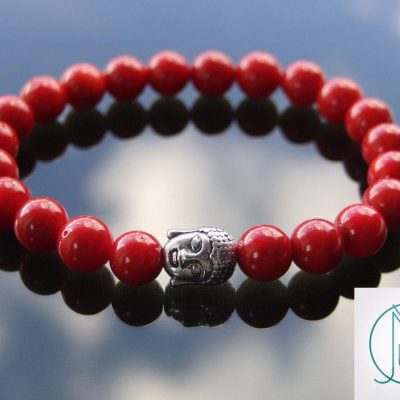 Buddha Red Coral Natural Dyed Gemstone Bracelet 6-9'' Elasticated Michael's UK Jewellery