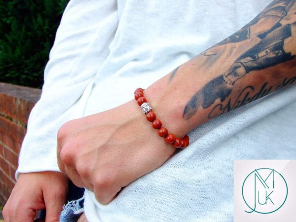 Buddha Red Jasper Natural Gemstone Bracelet 6-9'' Elasticated Michael's UK Jewellery