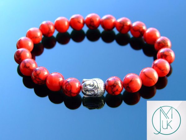Buddha Red Turquoise Manmade Gemstone Bracelet 7-8'' Elasticated Michael's UK Jewellery