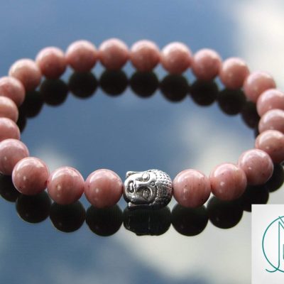 Buddha Rhodonite Natural Gemstone Bracelet 6-9'' Elasticated Michael's UK Jewellery