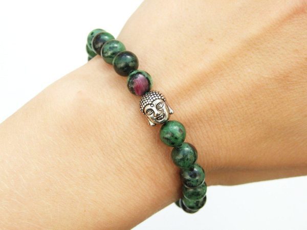 Buddha Ruby Zoisite Natural Gemstone Bracelet 6-9'' Elasticated Michael's UK Jewellery