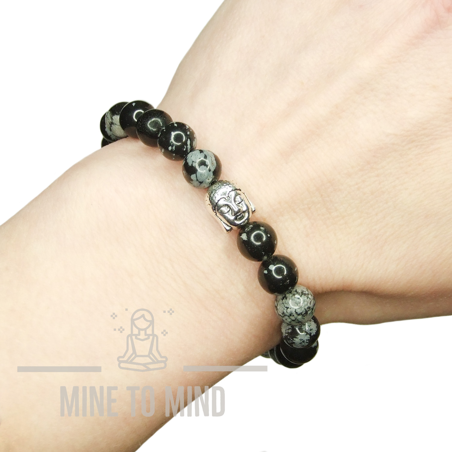 Buddha Snowflake Obsidian Gemstone Bracelet Natural Beads minetomind beadsmouse.co.uk